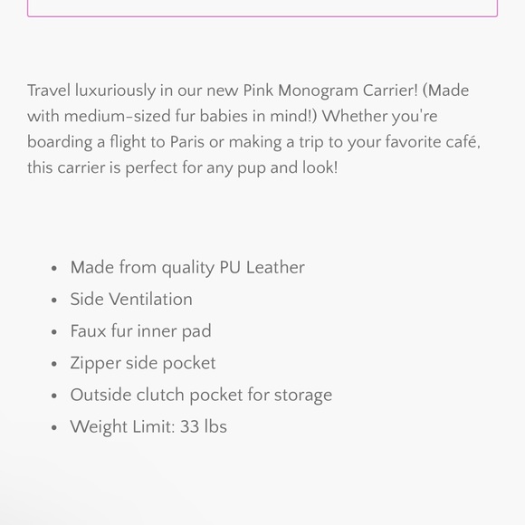 Vanderpump Pets Monogramme Pet Carrier Blush Pink - Picture 4 of 12